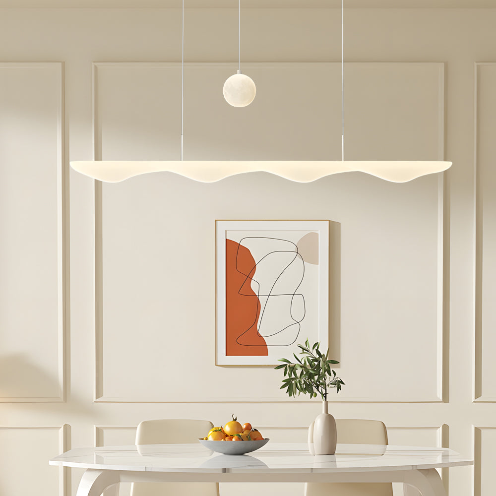 Long Strip Wave Moon Dimmable White Modern Chandelier