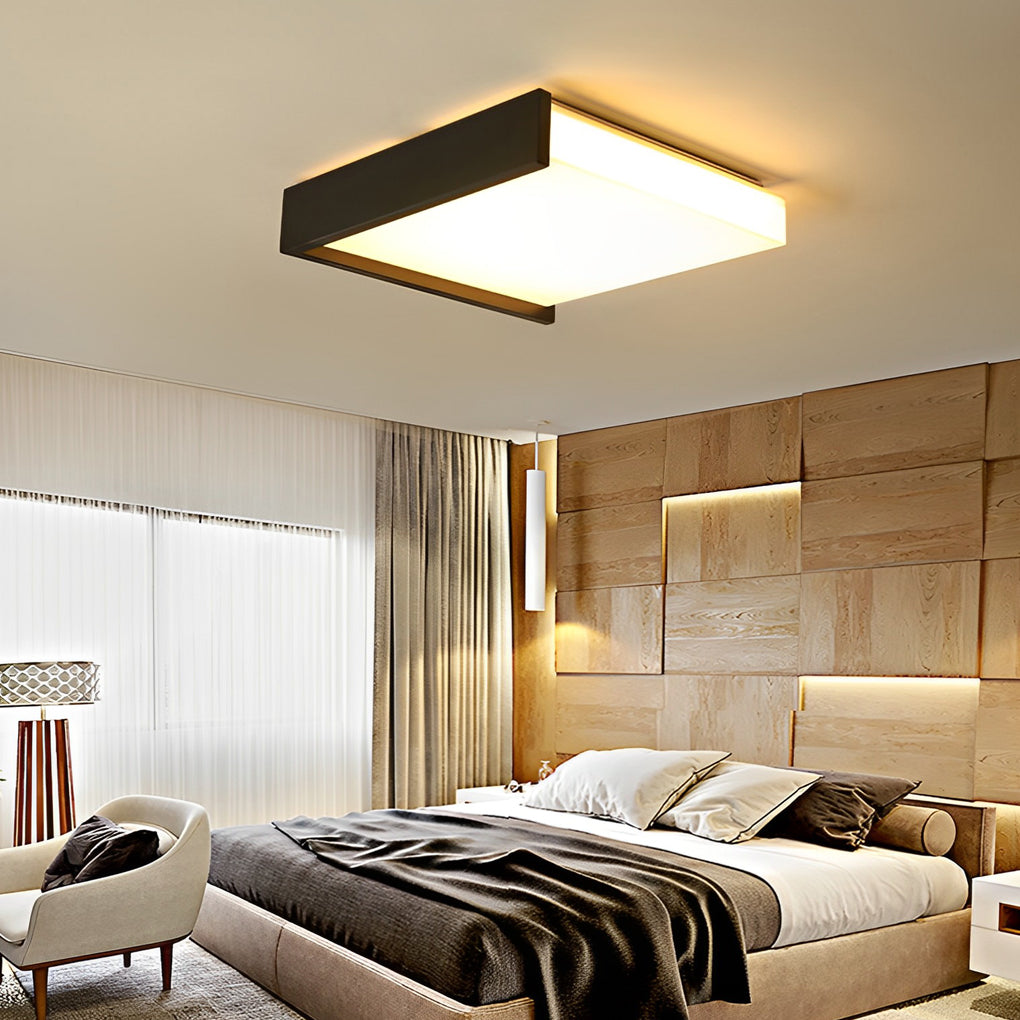 Black synthetic square flush mount lighting - modern — Warm White (3000K)