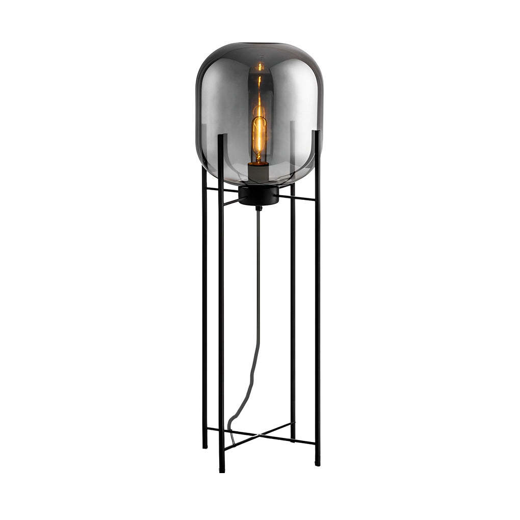 Industrial Metal Hand-Blown Glass Floor Lamp — Amber