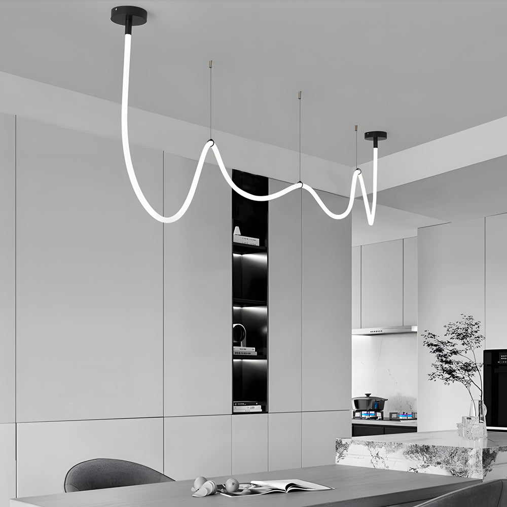 Modern rope silicone black natural pendant lighting, Lighom — 98.4" L