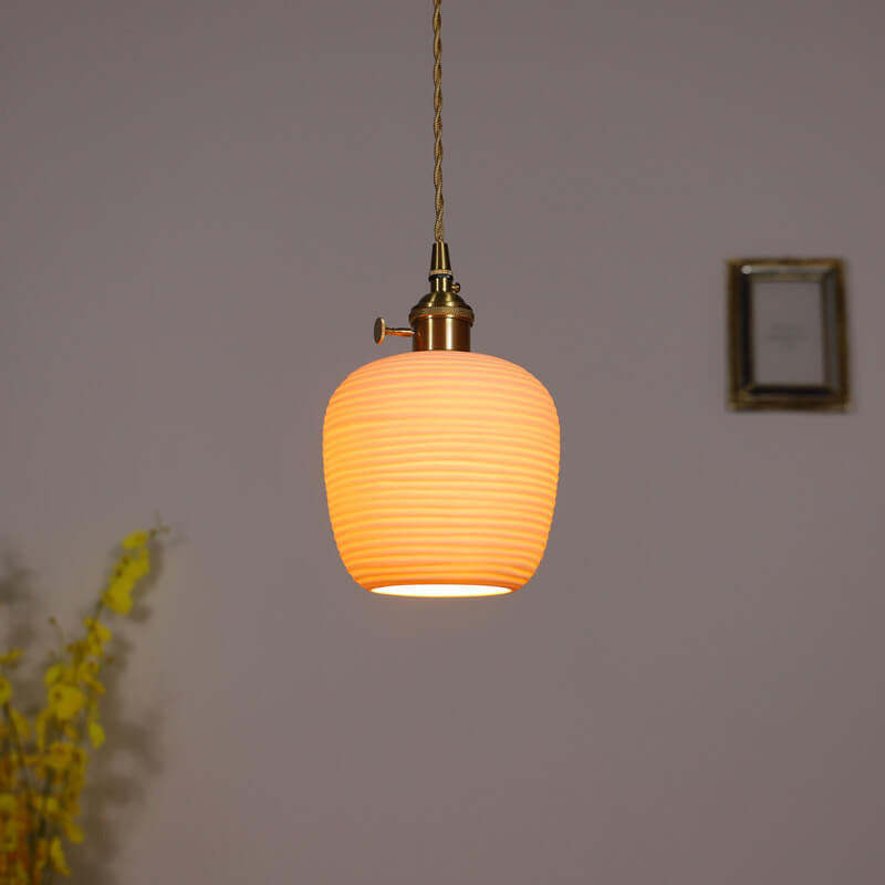 Nordic Japanese Ceramic Brass Oval Pendant Light