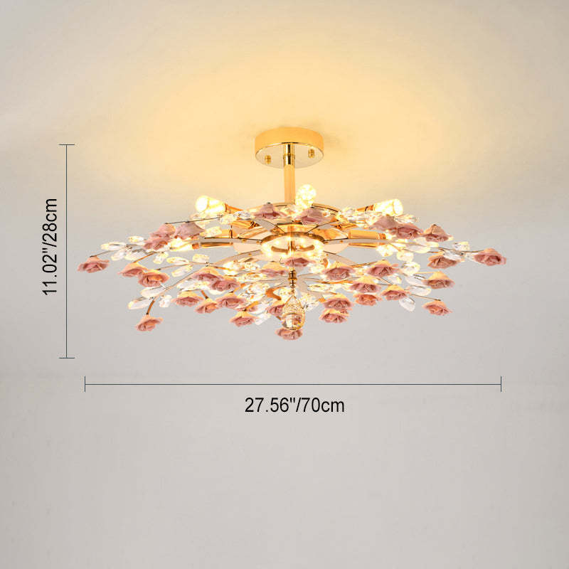 Modern Luxury Rose Iron Ceramic Crystal Chandelier
