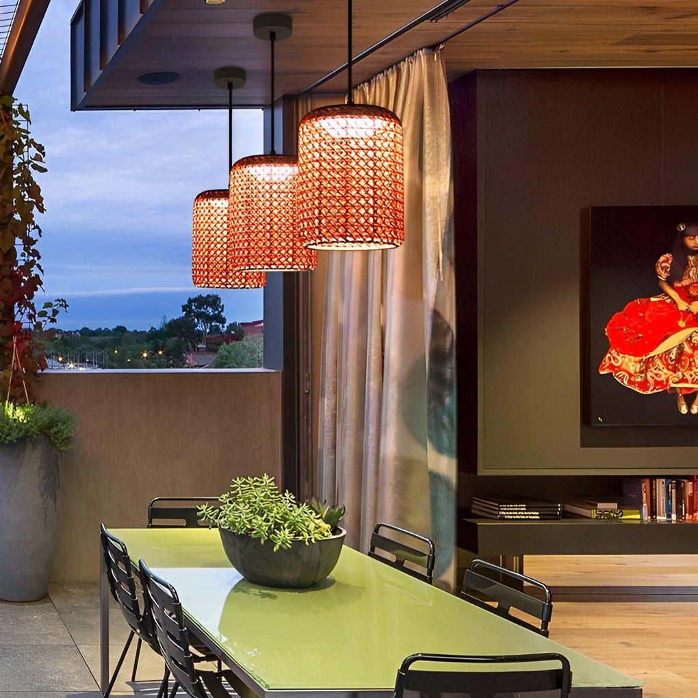 Waterproof Classic Rattan Lanterns LED Red Modern Outdoor Chandelier-Lighom