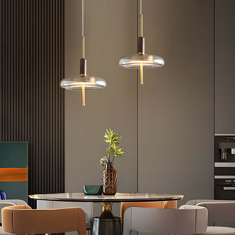 Minimalist Glass Wood Brass 3-Step Dimming Nordic Pendant