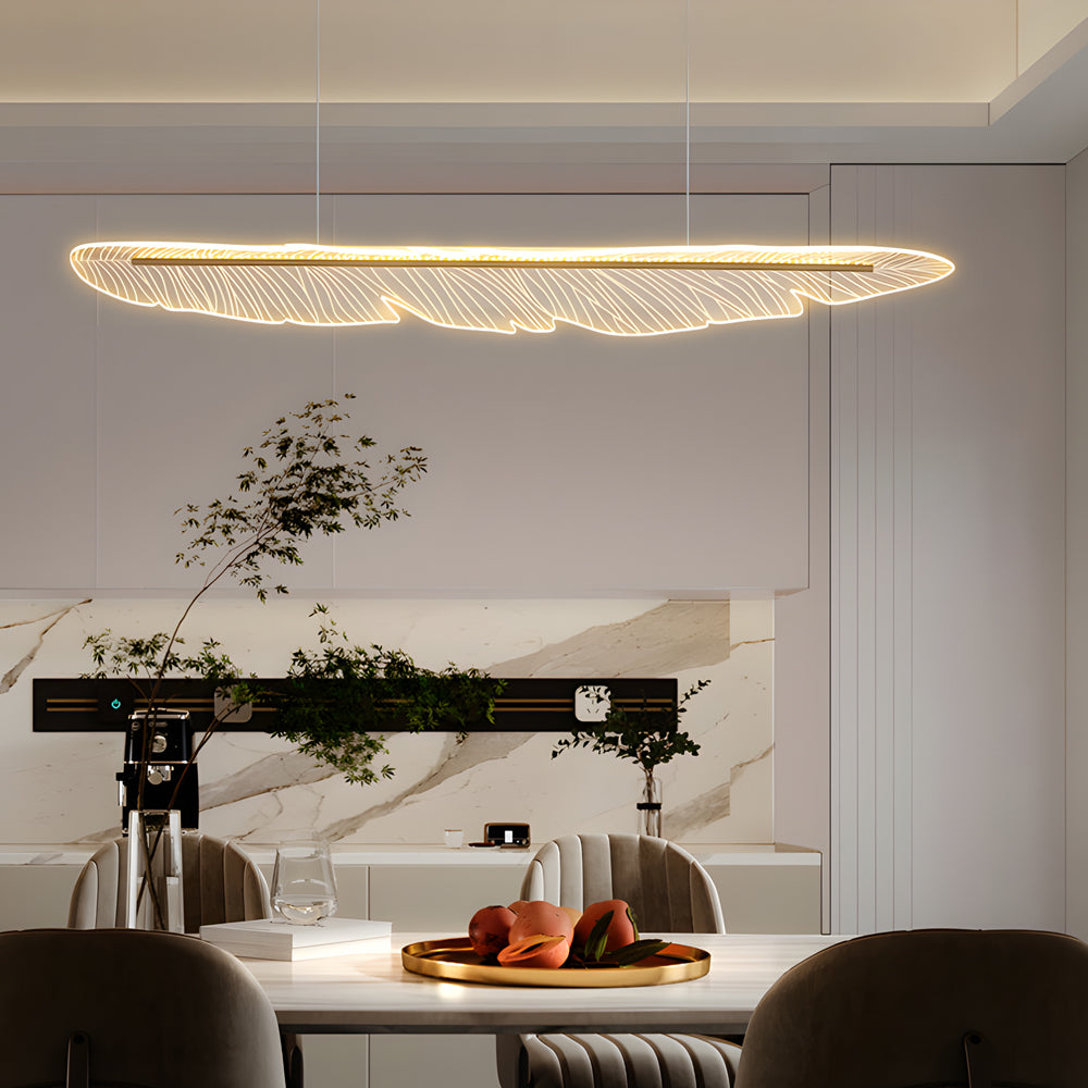 Acrylic Long Feather Leaf 3-Step Dimming Modern Chandelier