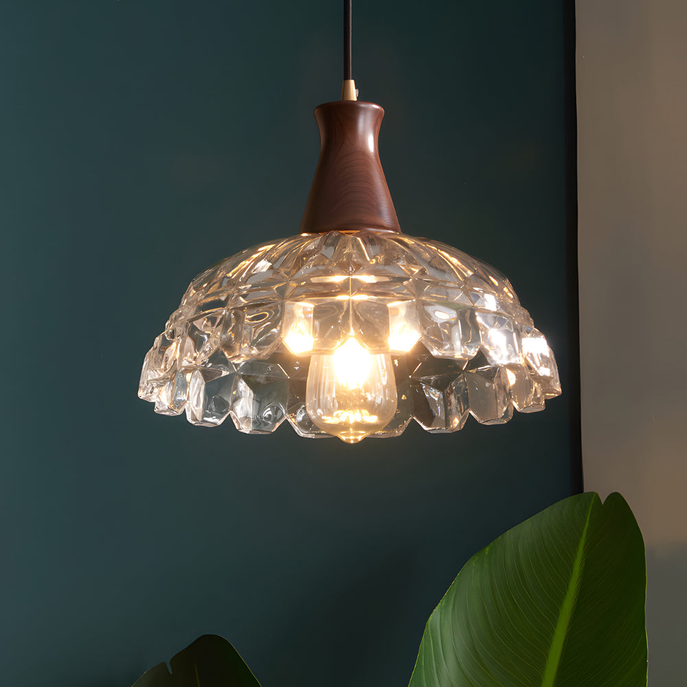 Wood glass blossom pendant lighting - rustic — 11.8"X9.1"