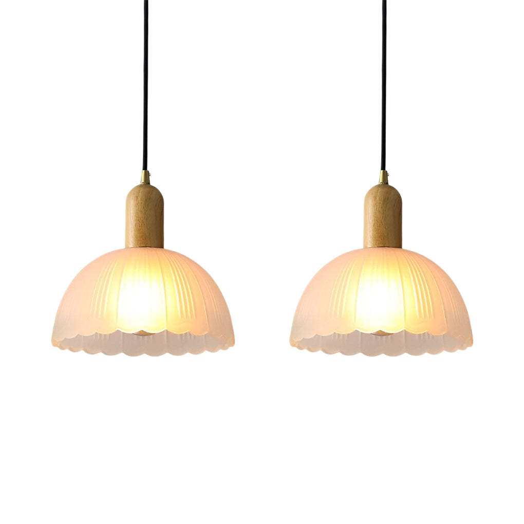 Glass Flower Wood LED Nordic Pendant