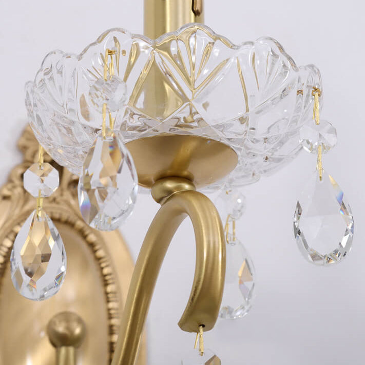 French Vintage Brass Crystal Candle Sconce