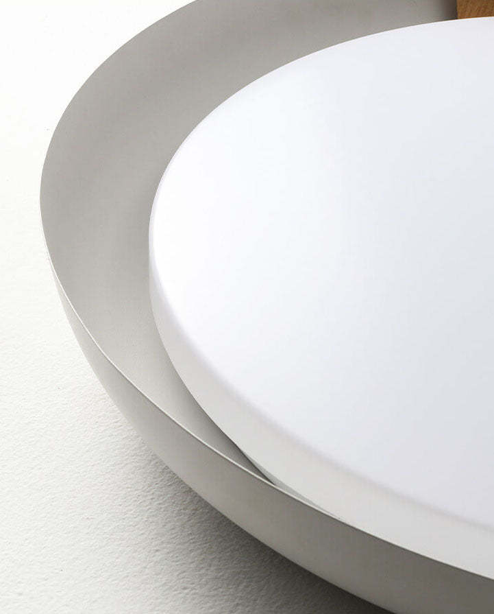 Minimalist Round Bowl Wood Grain LED Flush Mount Light
