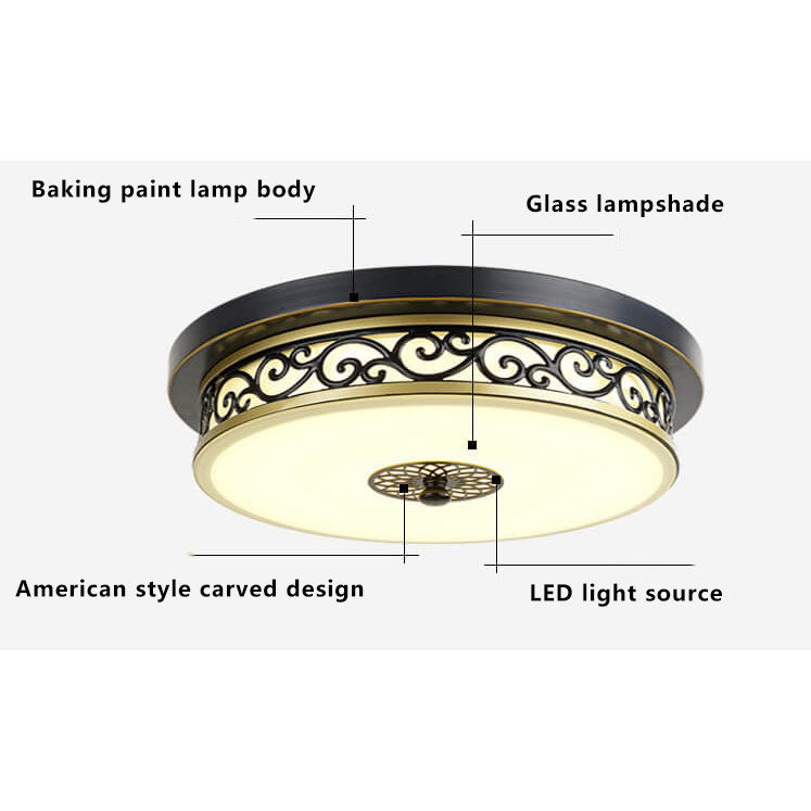 Vintage Circle Patterned Iron LED Flush Ceiling Light — Black - 11.81'' / White Light (5000K) / 220V-240V For UK/AU