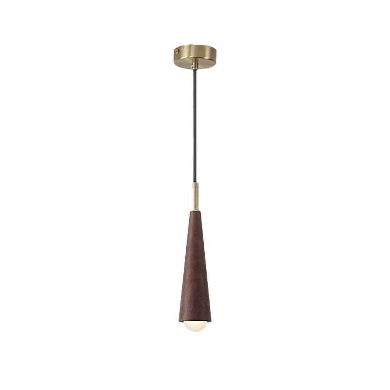 Wood Cone Three-Step Dimming Copper LED Modern Pendant Light