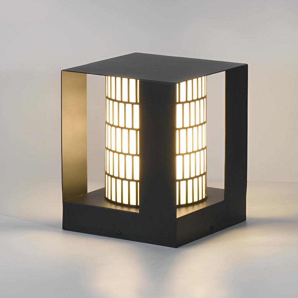 Square Lantern Waterproof LED Black Modern Backyard Landscaping Lights-Lighom