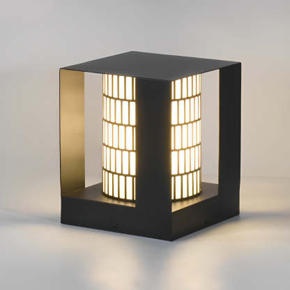 Square Lantern Waterproof LED Black Modern Backyard Landscaping Lights-Lighom