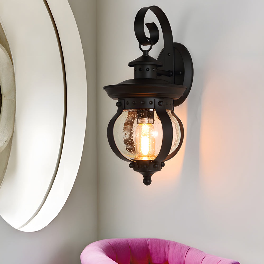 1-Light Seeded Glass Globe LED Outdoor Wall Lantern with Curved Arm-Lighom