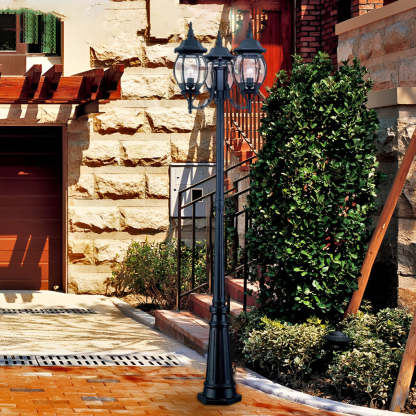 Waterproof 3 Lights Black European Style Garden Lamp Post Lights-Lighom