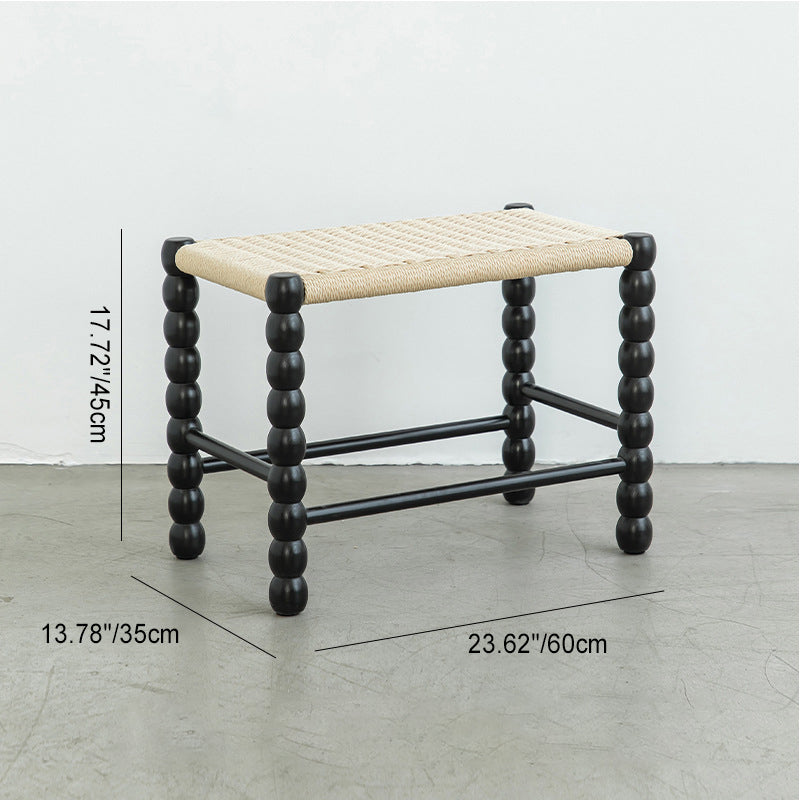 Vintage Gourd Wood Rope Stool — Black