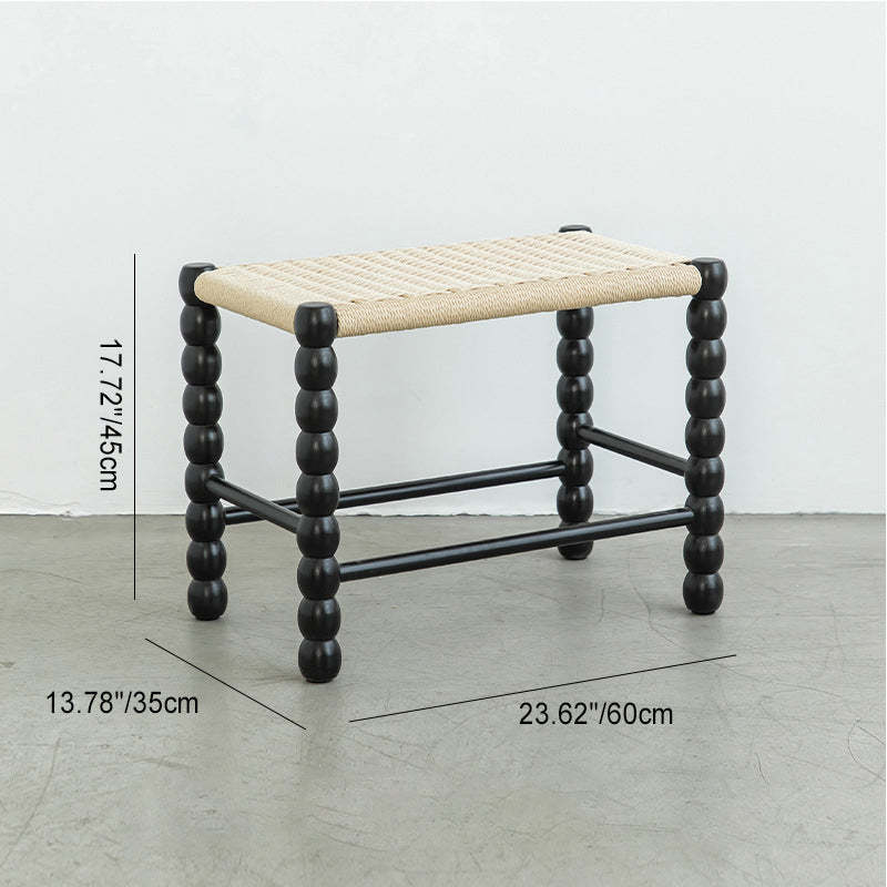 Vintage Gourd Wood Rope Stool — Black