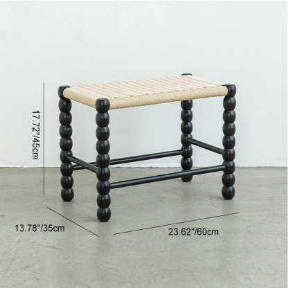 Vintage Gourd Wood Rope Stool — Black