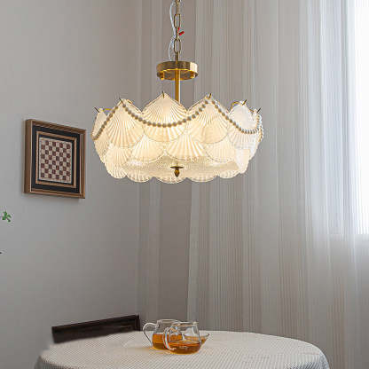Round Glass Piece Seashells Three Step Dimming LED French Style Chandelier-Lighom