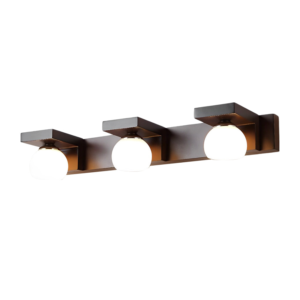 2/3-Light Wood Bathroom Vanity Light with Adjustable Iron Spotlight and Fixed Glass Shades-Lighom