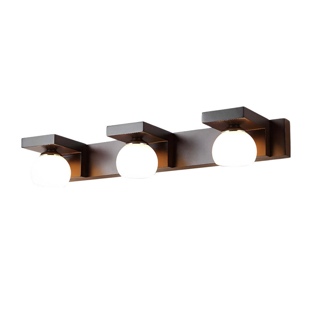 2/3-Light Wood Bathroom Vanity Light with Adjustable Iron Spotlight and Fixed Glass Shades-Lighom