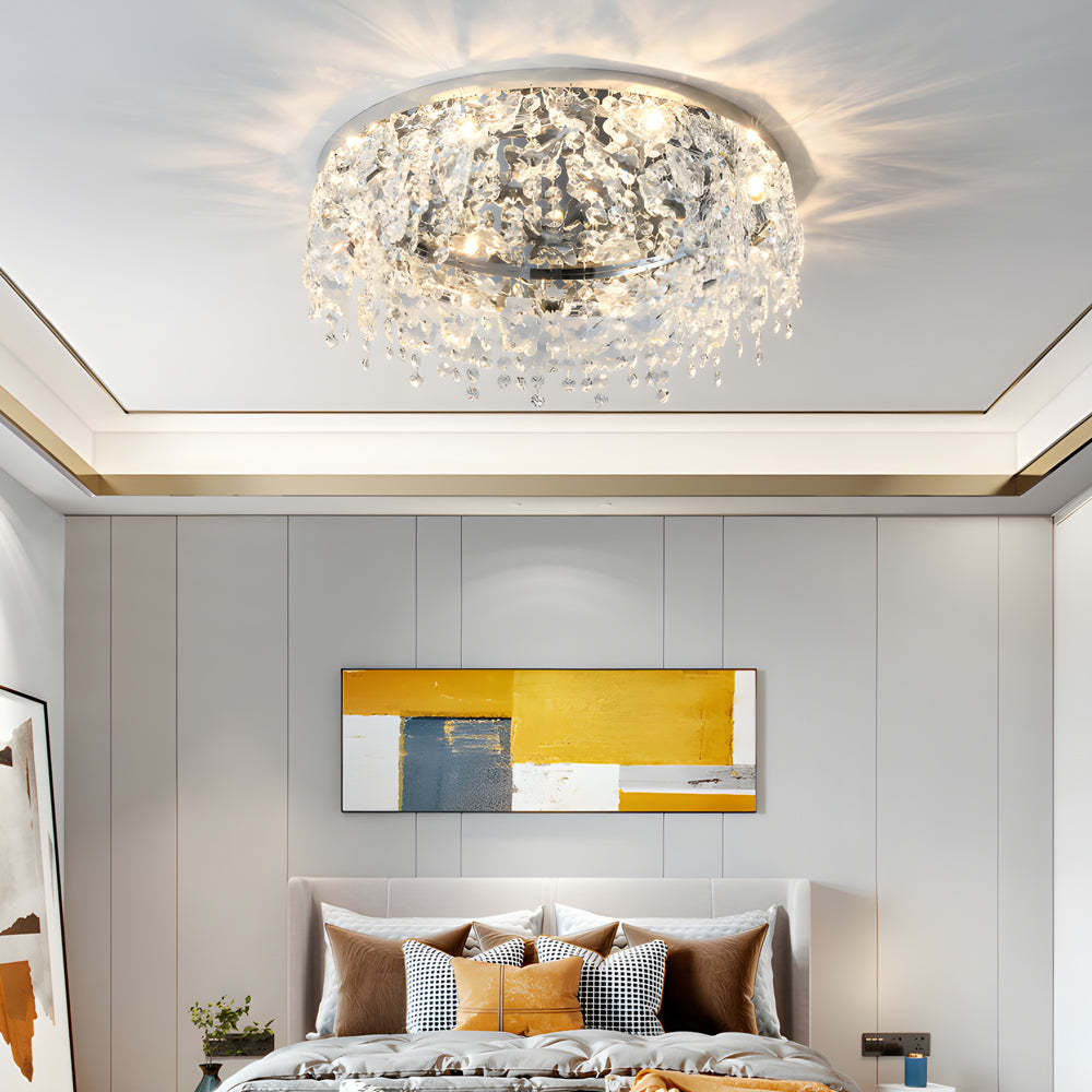 Lighom round tassel crystal flush mount lighting for living room or bedroom — 23.6"