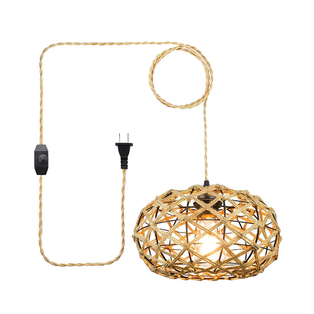 Round Hand-Woven Cage Rope Beige Retro Pendant Chandelier