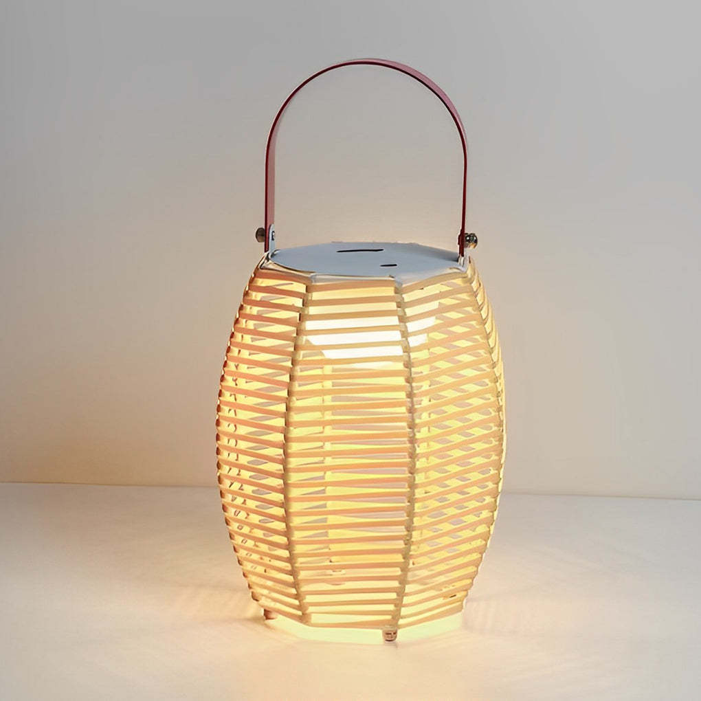 Portable Rattan Lantern LED Solar Outdoor Floor Lamp