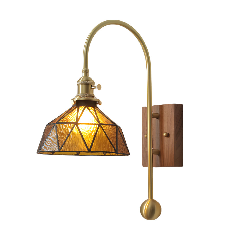 1 Head Vintage Brass Wall Light Glass Shade High Arm Wall Lamp-Lighom