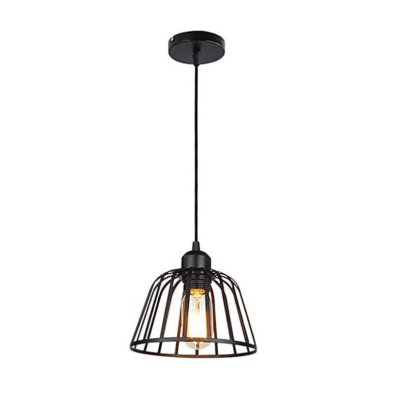 1/3-Light Black Iron Cage LED Industrial Retro Chandelier