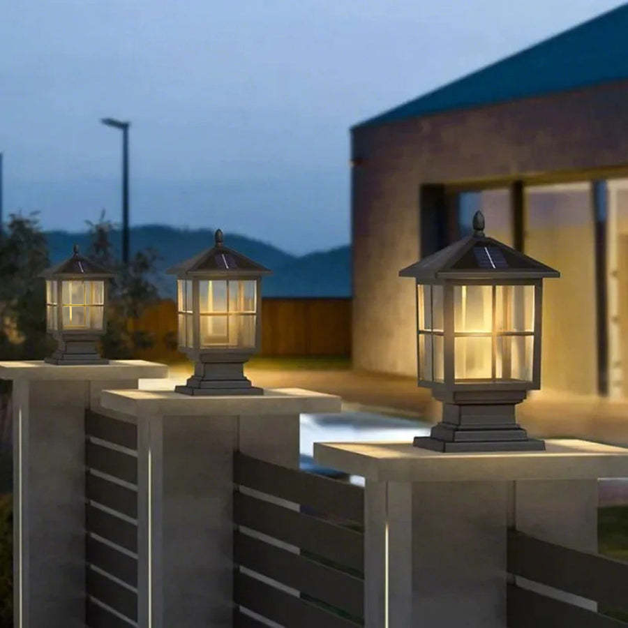 Traditional Square Waterproof LED Black Classic Solar Post Caps Lights-Lighom