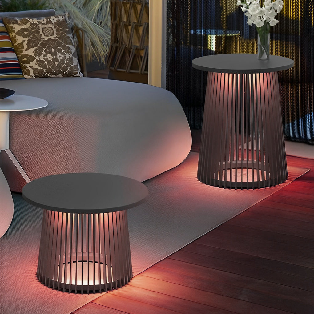 Modern cage round white outdoor lanterns & lamps — Warm White (3000K) / Set of 2