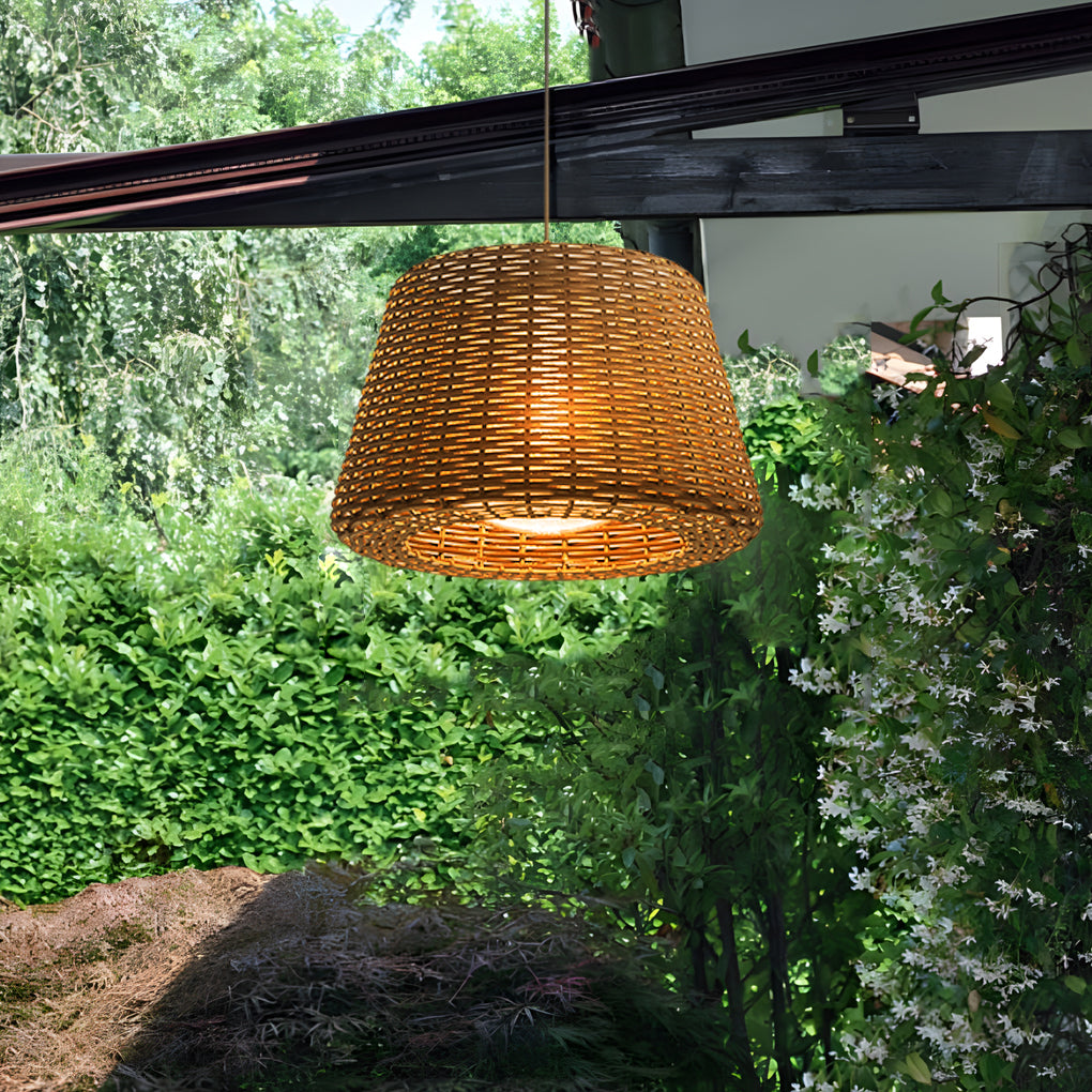 Ralph 1-Light Outdoor Pendant Light LED Suspension Lamp with Rattan Shade-Lighom