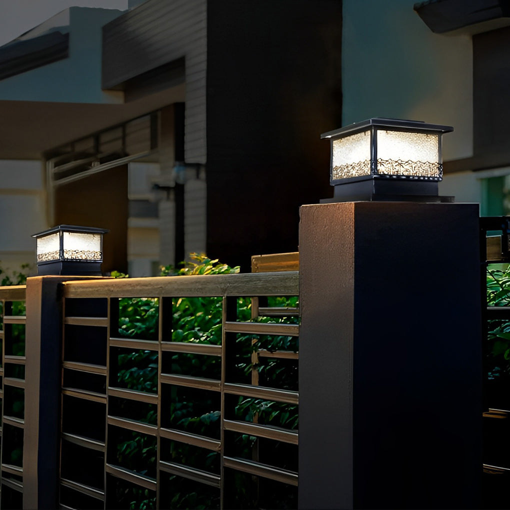 Modern square fence outdoor post lights in metal — 10"X10"X10" / Set of 2