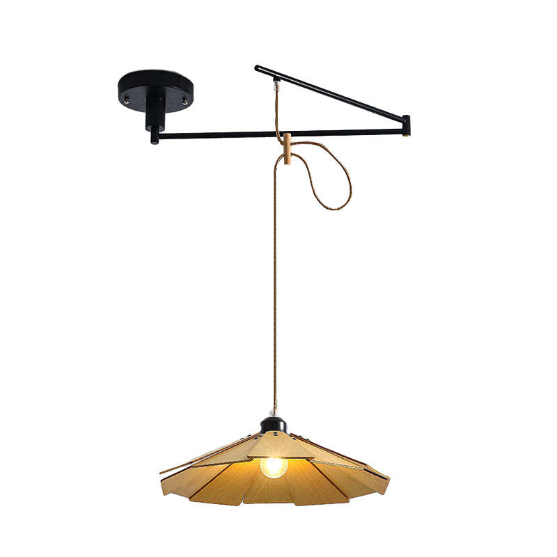 Wood Umbrella Dimmable Swing Arm Modern Chandelier