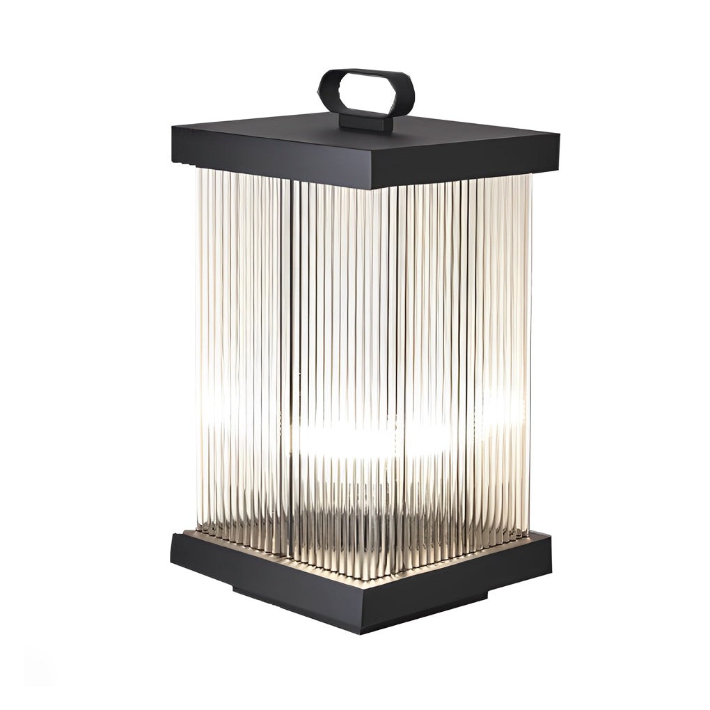Square Portable Waterproof Striped Glass Black Solar Outdoor Lights-Lighom