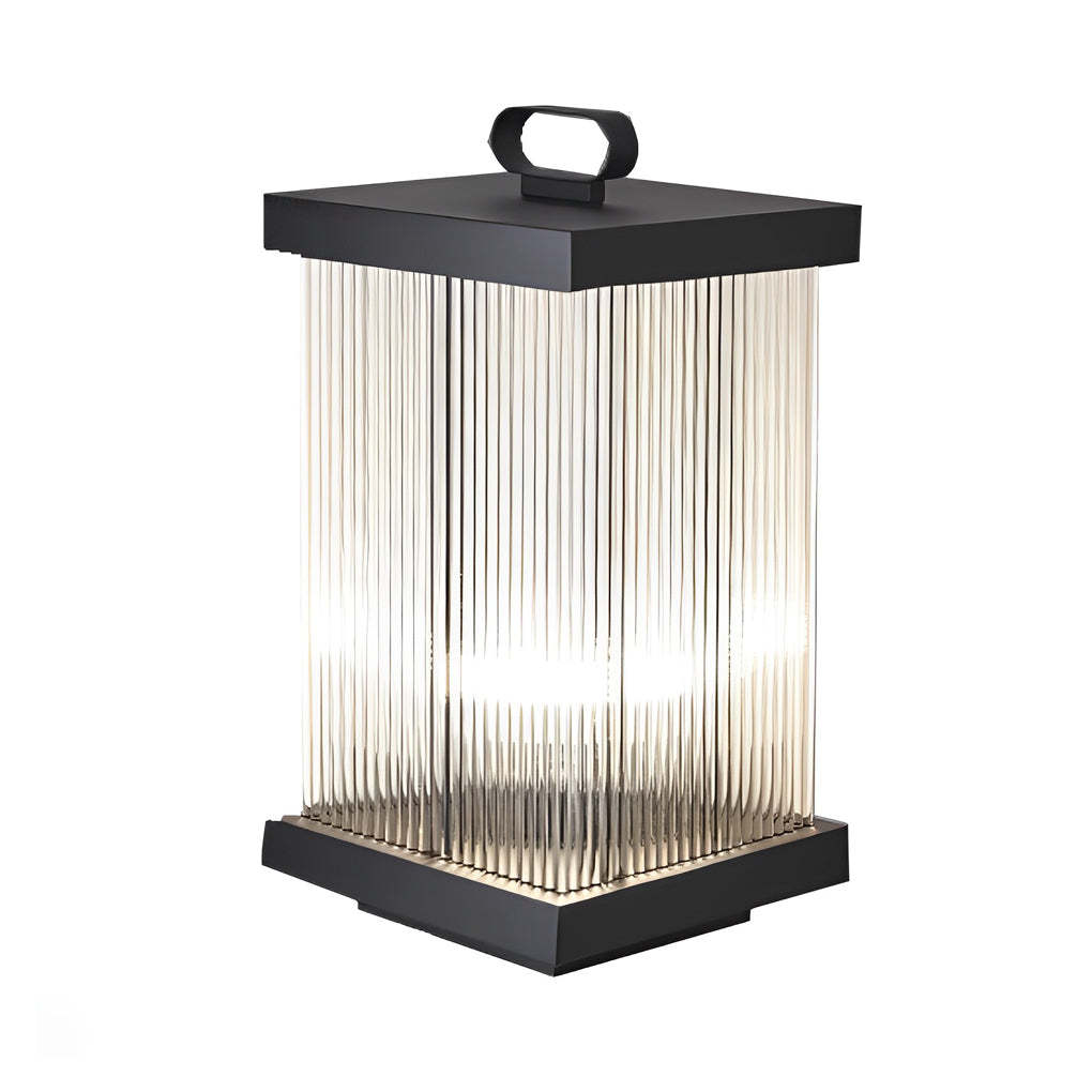 Square Portable Waterproof Striped Glass Black Solar Outdoor Lights-Lighom