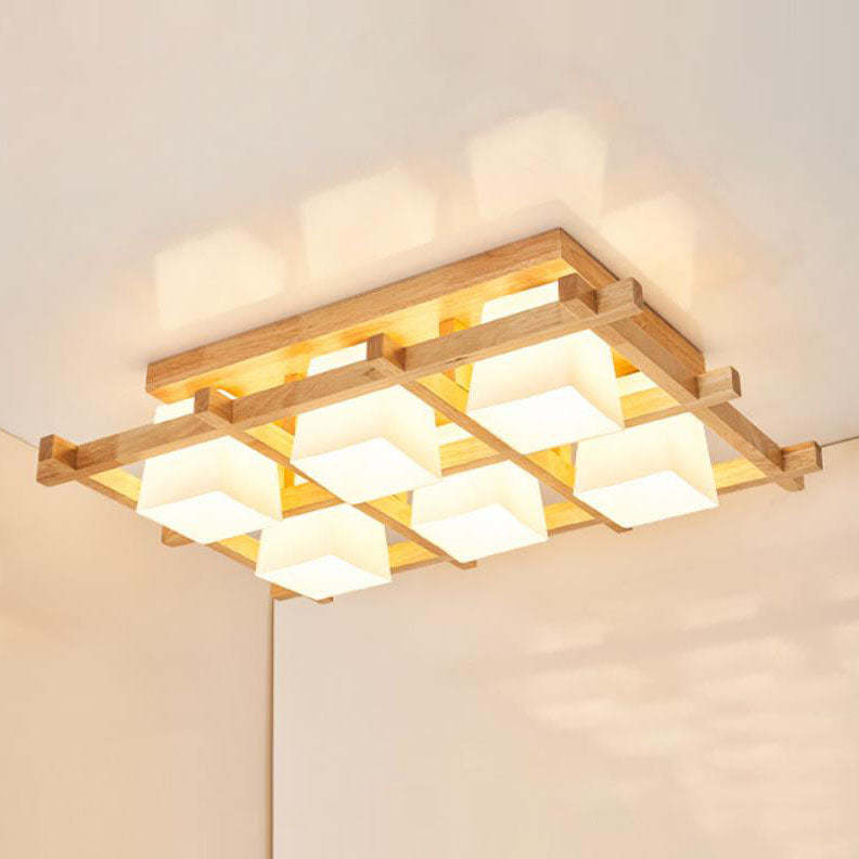 Japanese Wooden Square Flush Ceiling Light — 9 / 110V-120V For US/CA