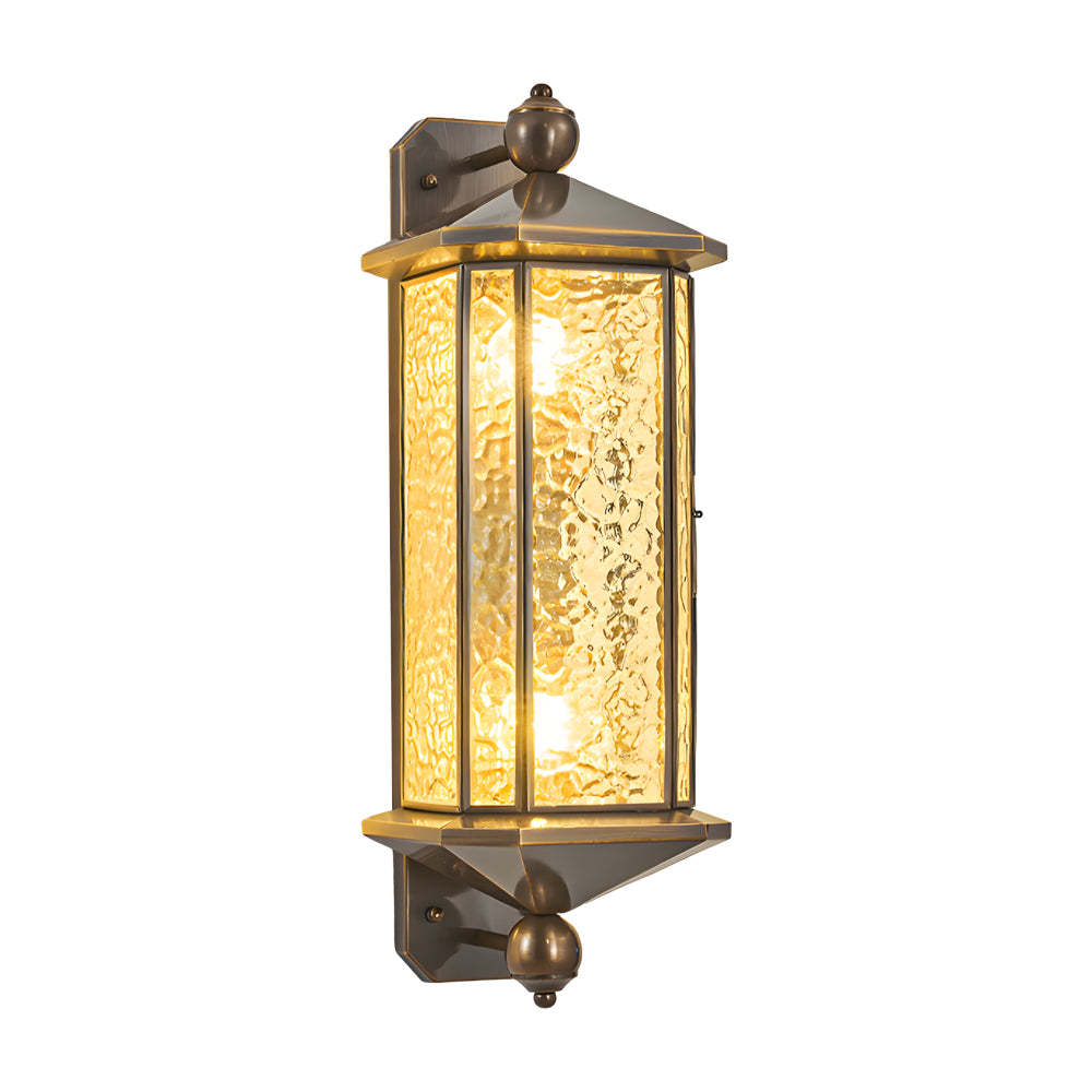 Elegant Brass Glass Lantern Copper Outdoor Wall Light-Lighom