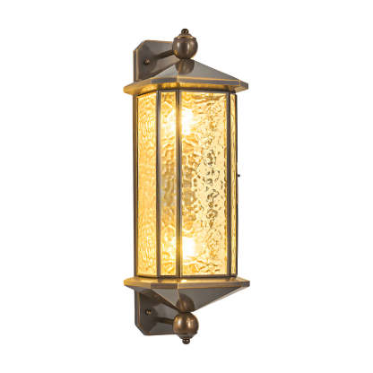 Elegant Brass Glass Lantern Copper Outdoor Wall Light-Lighom