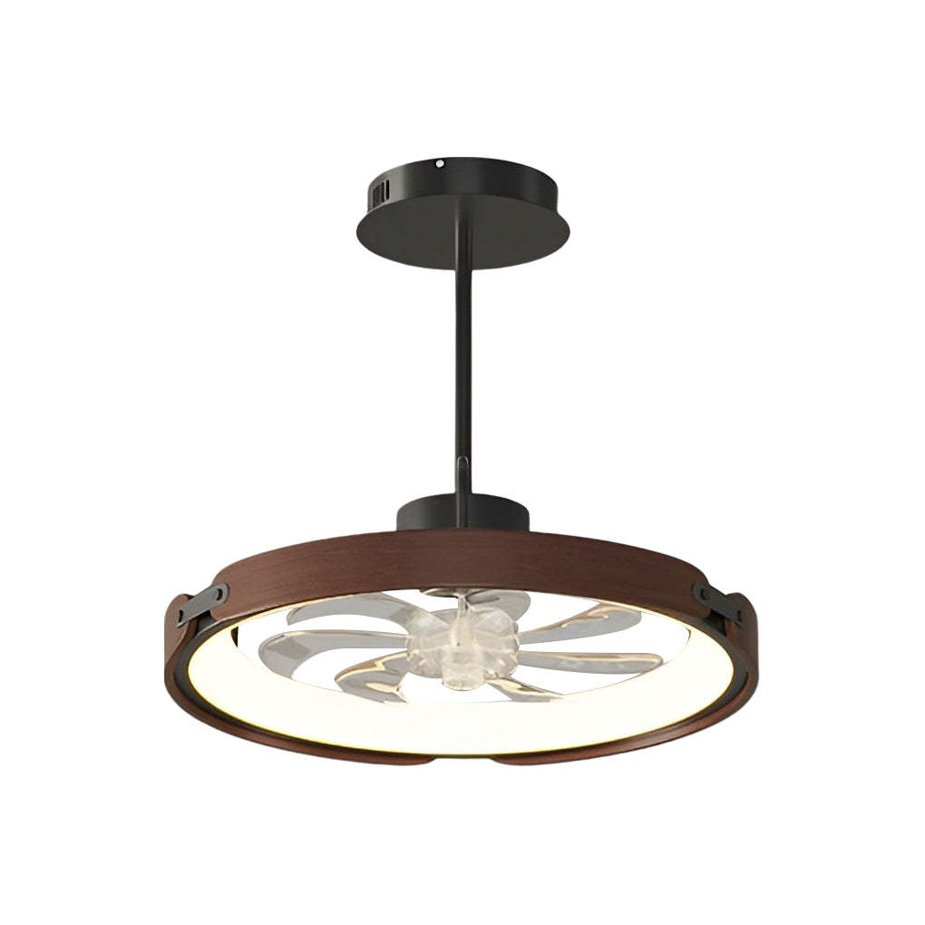 Round Wood LED 3 Step Dimming App Control Modern Bladeless Ceiling Fans-Lighom