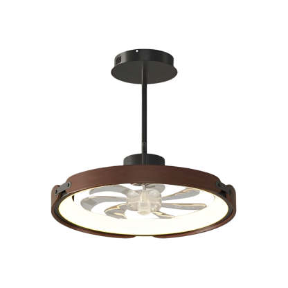 Round Wood LED 3 Step Dimming App Control Modern Bladeless Ceiling Fans-Lighom