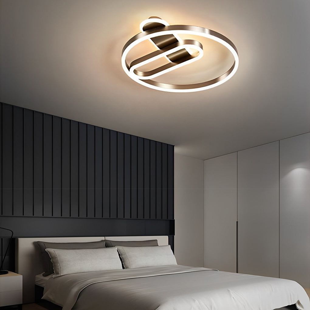 Geometric circle synthetic flush mount lighting for kitchen or hallway — 3" H x 18" Dia / Warm White (3000K) / Coffee