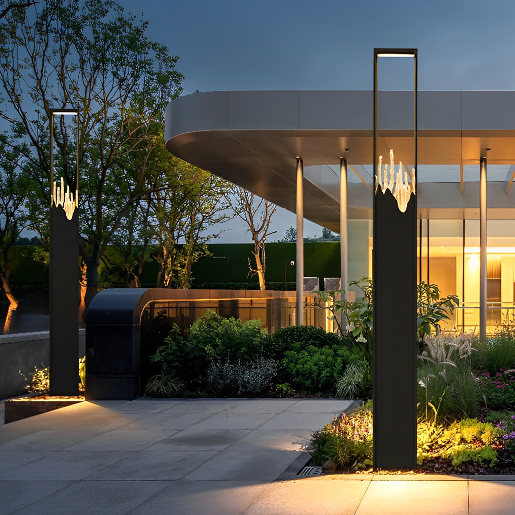Rectangular Glass Mountain Scenery Black Modern Outdoor Pathway Lights-Lighom