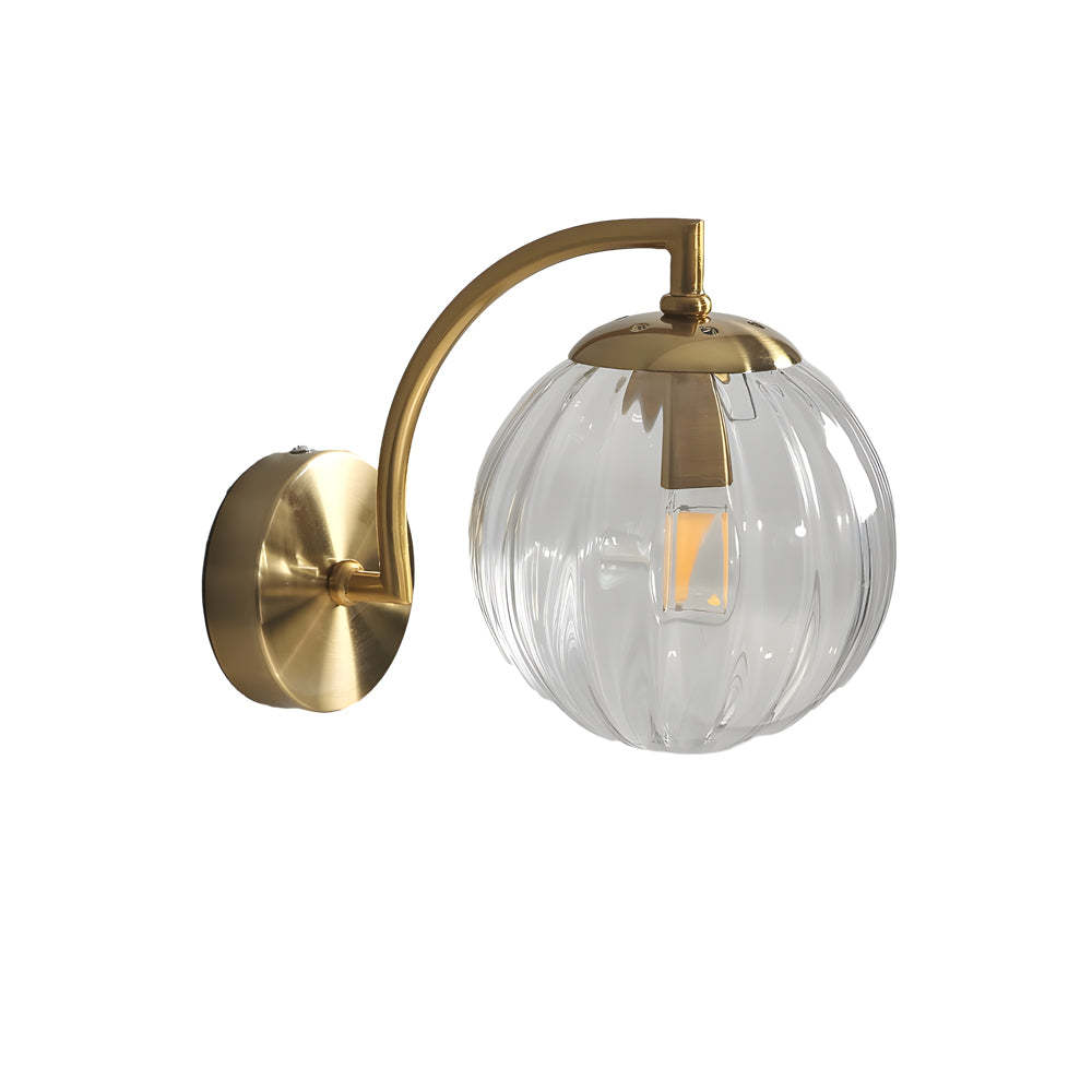 Curved Arm Rib Glass Ball Wall Sconce