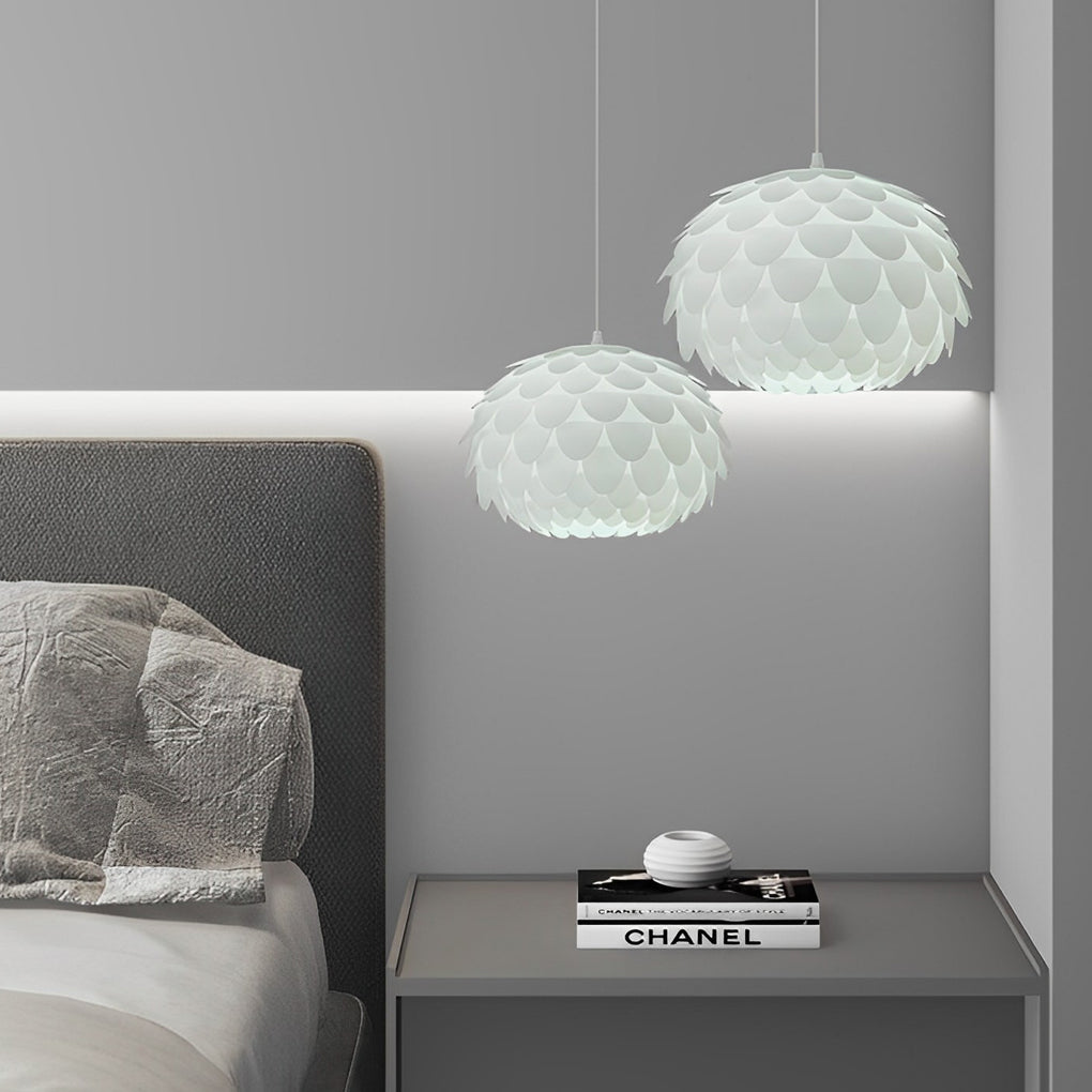 Round Fish Scale Dimmable LED White Modern Pendant