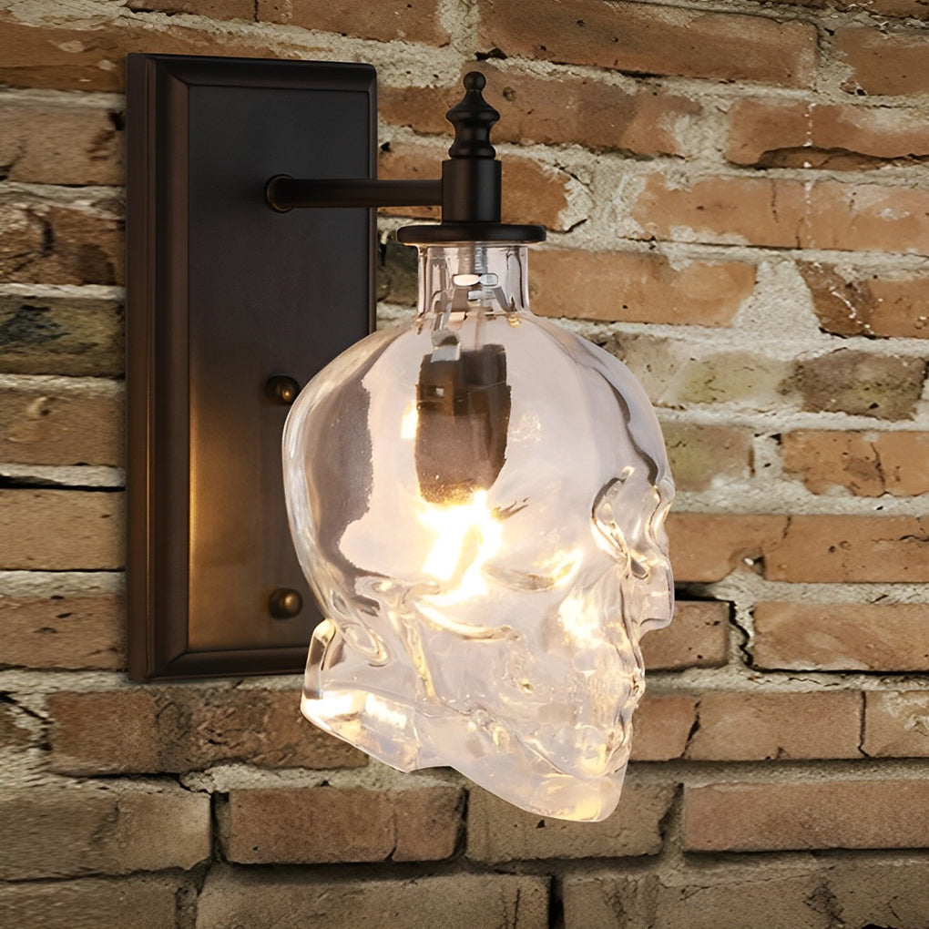 Retro Glass Skull Head LED Black Industrial Style Decorative Wall Lamp-Lighom