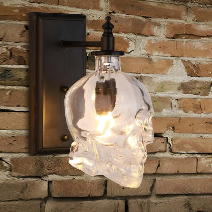 Retro Glass Skull Head LED Black Industrial Style Decorative Wall Lamp-Lighom