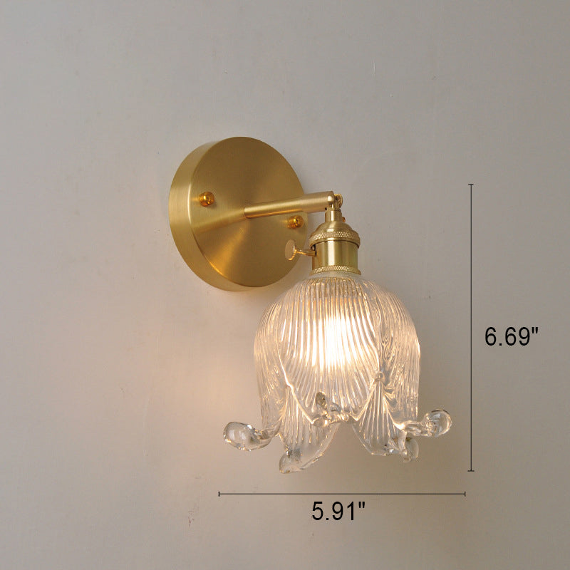 Vintage Japanese Brass Glass Bellflower Sconce — Amber / 220V-240V For UK/AU