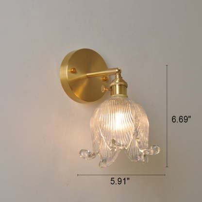 Vintage Japanese Brass Glass Bellflower Sconce — Amber / 220V-240V For UK/AU